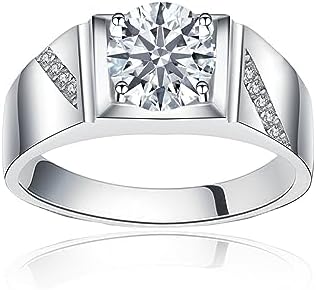 White Gold Plated Sterling Silver Moissanite Engagement Ring for Men Round Cut Design