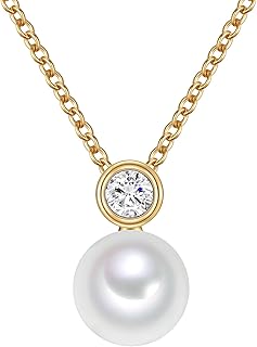 Valero Pearls Damen-Halskette aus vergoldetem Sterling-Silber mit Süßwasserperle und funkelndem Zirkonia, ideal als Geschenk für Perlenschmuck-Liebhaberinnen