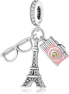 YUMINN Women's Sterling Silver Bracelet Charm with Cubic Zirconia - Tourism Luggage & Airplane Design