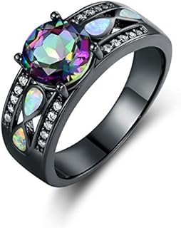 Barzel Black Rhodium Plated Engagement Ring with Created Black Opal for Women, Available in Sizes 5-10