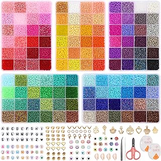 QUEFE Multicolored Glass Seed Bead Necklace Kit with Accessories in Glass Material, Designed for Kids DIY Crafts