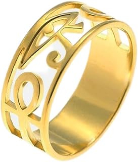 Stainless Steel Women's Egyptian Ring with Eye of Horus and Ankh Cross Amulet Design - Ideal for Admirers of Ancient Mythology