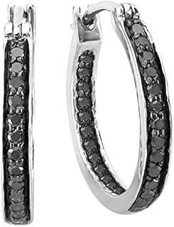 Dazzlingrock Collection 0.38 Carat (ctw) Round Black Diamond Lined Inside Out Hinged Post Hoop Earrings in 925 Sterling Silver