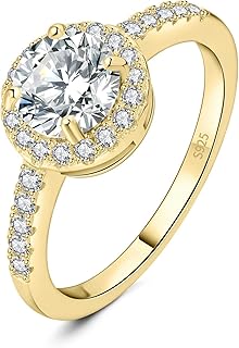 JewelryPalace Goldener Ring mit Diamanten für Damen, aus Moissanit und Silber 925, Größe 49. Schillernd und hypoallergen, ideal als Verlobungsring oder für den täglichen Gebrauch