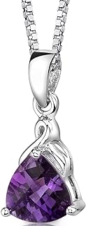 PEORA Amethyst Solitaire Drop Pendant Necklace for Women 925 Sterling Silver, Natural Gemstone, 1.50 Carats Trillion Cut 8mm, with 18 inch Chain