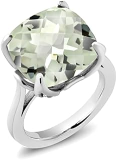 Green Prasiolite and White Diamond Engagement Ring in 925 Sterling Silver | 9.66 Cttw | 14MM Cushion Checkerboard Cut | Ideal for Wedding, Engagement, Anniversary, & Promises | Ring Size 5