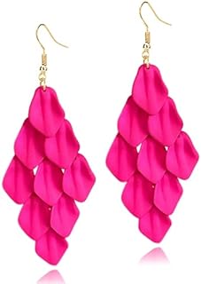 French Wire Clasp Acrylic Petal Drop Earrings for Women - Exaggerated Boho Wedding Jewelry in Stunning Rose Flower Design