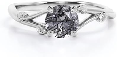 Black Rutilated Quartz Engagement Ring for Women 925 Sterling Silver 10K/14K/18K Gold 1CT Black Rutilated Quartz Wedding Ring Vintage Art Deco Anniversary Promise Ring for Her