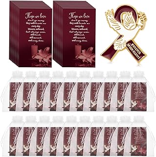 60 Funeral Ribbon Pins Set Ribbon Awareness Lapel Pin with Prayer Cards Organza Bags Funeral Brooch for People in Mourning Remembrance Day Funeral Event Guests Memorial Service