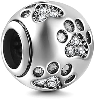 Dog Paw Print Charms 925 Sterling Silver Animal Birthstone Crystal Charms for Pandora 3mm Snake Chain Bracelets