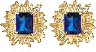 Canboer Vintage Chunky Gold Cubic Zirconia Statement Earrings Studs,Hypoallergenic Dainty Large 14k Gold CZ Stud Earrings for Women