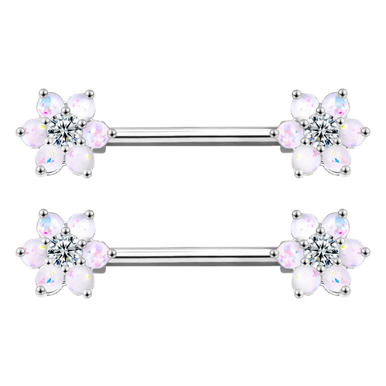 14G Opal Flower CZ Nipple Barbell Nipple Ring Piercing Jewelry for Women