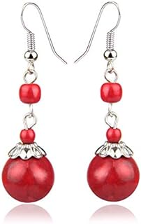 Turquoise Earrings for Women Double Lapis Lazuli Drop Earrings Natural Stone Round Bead Dangle Earrings Fashion Jewelry Gift