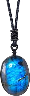 Natural Labradorite Crystal NecklacePendant Necklace Moonstone Healing Stone Pendant With Hand-Woven Rope For unisex