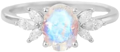 Genuine Gold Moonstone Wedding Ring with Sparkling Moissanite for Women, Customizable Oval Design Engagement Jewelry in 10K 14K 18K Gold or 925 Sterling Silver