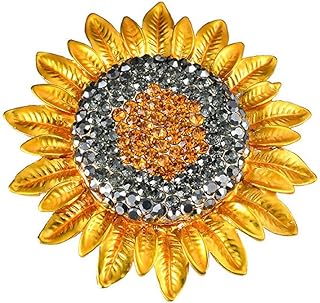 No Clasp Alloy Crystal Sunflower Brooch Pin with Rhinestone Accent for Women, Intricate Plant Flower Design