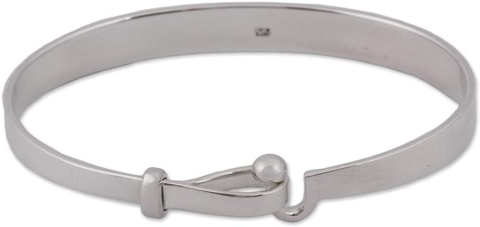 NOVICA Handcrafted Sterling Silver Mexican Bangle Bracelet with Easy Hook, Box Chain Design for Men and Women, Classy Gleaming High Polish Finish, 7 inches [Taxco, Mexico Origin]