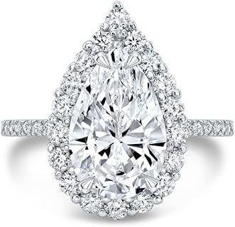 Stunning 4 CT Pear Halo Moissanite Engagement Ring in Sterling Silver, Perfect for Women, Classic Pear Design