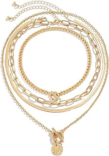 Ingemark 4Pcs Layered Gold Choker Necklace Sets for Women Girls Trendy Retro Coin Medallion Pendant Dainty Snake Chain Toggle Clasp Necklaces Fashion Chunky Costome Jewelry Gifts