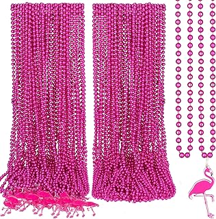 Ball Chain Hawaiian Bead Necklace with Flamingo Pendant for Partygoers - Plastic 48 Piece Set for Summer Luau/Pool Parties