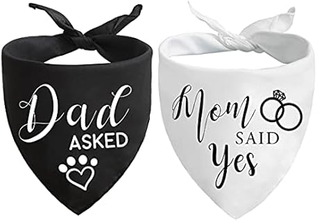 "Dad Asked, Mom Said Yes" Dog Bandana - Wedding & Engagement Accessory - 100% Soft Spun Polyester with Love Theme Design - Pack of 2, Fits 27" Neck Size Dog
