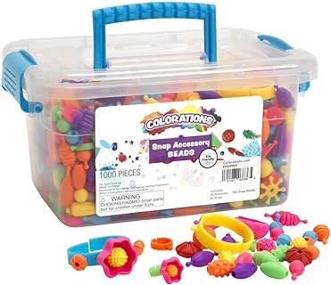 Colorations Assorted 1000+ Snap Pop Beads Jewelry Making Kit for Kids - DIY Bracelets, Necklaces & Rings Set in Plastic with No Strings Required, for Ages 3-8