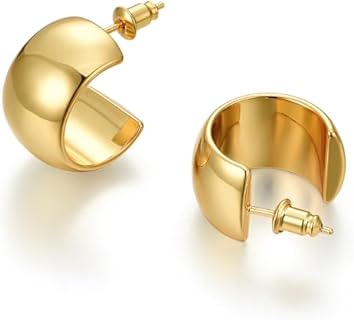 18K Gold Plated Hoop Earrings for Women Girls 14K Gold Plated Gold Earrings with 925 Sterling Silver Post Stud Earrings for Gifts