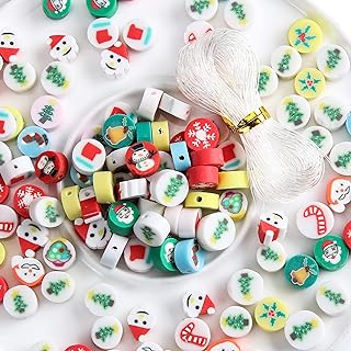 100pcs 10MM Mixed Christmas Beads Polymer Clay Spacer Beads for Women Jewelry Making DIY Bracelet Necklace Accessories Gift (Christmas)
