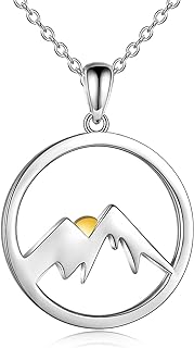 Women's 925 Sterling Silver Yinyang/Turquoise Sodalite Mountain Pendant Necklace with Box Chain - Sun Mountain Range Design Jewelry Gift