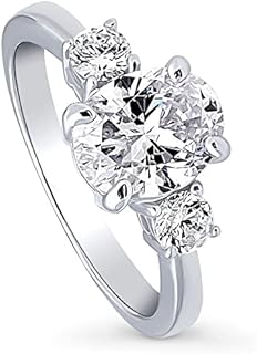 Women's BERRICLE 3-Stone Engagement Ring with Oval Cut Cubic Zirconia in Sterling Silver, Rhodium Plated, Size 4-10