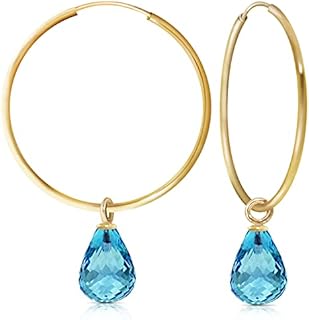 Galaxy Gold GG 4.5 Carat 14k Solid Gold Hoop Earrings with Dangling Blue Topaz