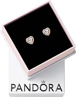 PANDORA Sparkling Elevated Heart Stud Earrings - Stackable Earrings for Women - Great Mother's Day Gift - 14k Rose Gold & Cubic Zirconia - With Gift Box