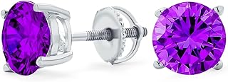 Screw Back Lavender Solitaire CZ Stud Earrings for Men & Women, Brilliant Round Cut Design in Rose Gold Plated .925 Sterling Silver, Perfect Gift Option - 5,6,7,8,9 MM Sizes Available