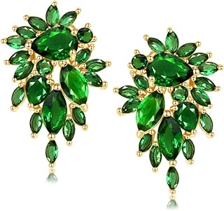 Elegant Cluster Leaf Cubic Zirconia Stud Earrings for Women with Push Back Closure - Perfect for Weddings, Proms, and Special Occasions