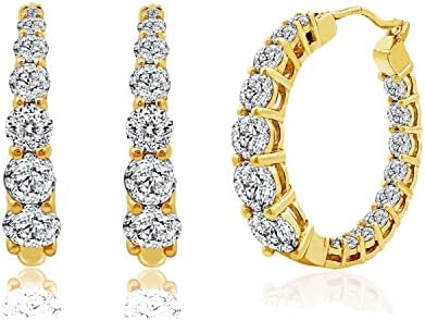 Amazon Collection 14k Yellow Gold-Plated Sterling Silver Graduated Hoop Earrings with Hinge and Notched Post, Featuring Infinite Cubic Zirconia Elements, 1" Diameter