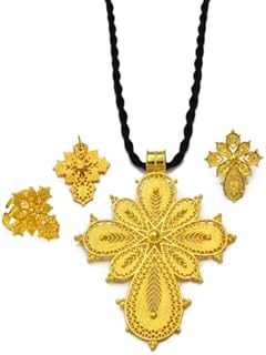 Ethiopian Jewelry for Women Set Ethiopian Eritrean Jewelry Set for Women Ethiopian Cross Jewelry Sets Necklace Earrings Ring African Eritrean Wedding Accessories