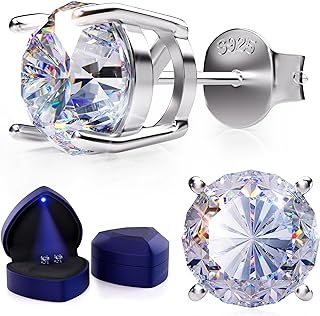 UHZME Moissanite Earrings 2Ct Diamond Stud Earrings for Women Sterling Silver Earrings for Women Trendy Gift, 18K White Gold Womens Flat Back Earrings Studs Hypoallergenic