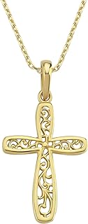 14K Solid Gold Cross Necklace for Women, Pattern Gold Cross Pendant Chain,Adjustable Crucifix Necklace,Religious Gifts for Her 18''