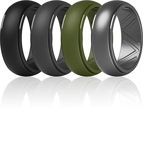 ThunderFit Men's Silicone Wedding Ring, Step Edge, with Breathable Grooves - 8.7mm Wide, 2.5mm Thick