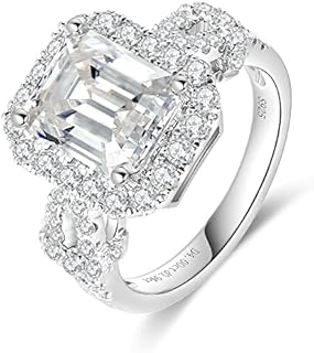 5CT Emerald Cut Moissanite Halo Engagement Rings for Women,D Color VVS1 Clarity Lab Created Diamond Moissanite Split Shank Wedding band 925 Sterling Silver Eternity Bridal Gemstone Jewelry Gift(7.5)