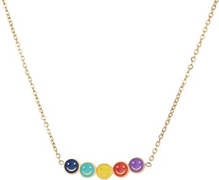 Small color mini smiley face necklace for women does not fade senior sense niche design titanium steel lovely rainbow smiley face