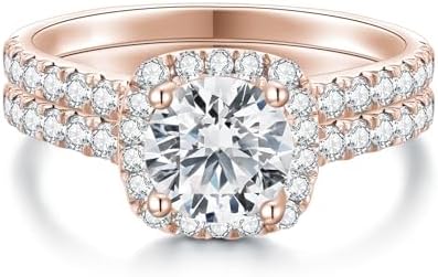 1.65 Carat (ctw) Round-Cut Moissanite Wedding Engagement Ring Set for Women, White Gold Bridal Sets Wedding Band Engagement Rings, Customizable 925 Sterling Silver, 10k gold, 14k gold, 18k gold