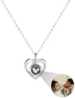 MMXX Personalized Projection Necklace with Picture Inside 925 Sterling Silver Photo Necklace Customized Picture Hidden Memorial Necklace with Picture I Love you 100 Languages Necklace