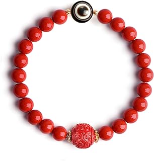 Evil Eye Beaded Bracelet for Women, Feng Shui Wealth Bracelet Red Cinnabar Natural Crystal Onyx Relief Reiki Healing Stone Original Double Protection Red Strand Bracelet Bring Luck Prosperity