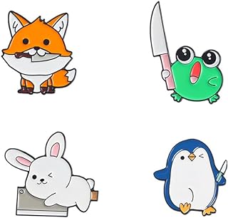 Animal with Knife Enamel Brooch Pin Set for Backpacks Jackets Cute Enamel Pins Anime Pins Cartoon Frog Rabbit Fox Penguin with Knife Enamel Brooch Pins for Kids Men Women