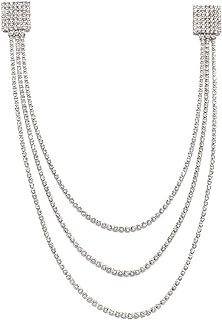 Rhinestone Geometric Tassel Lapel Brooch Pin Long Chain Multi-Layered Full Of Crystal Square Pins Clip Dress Sweater Collar Jackets Suit Brooches Pins Fashion Jewelry Gifts for Women Girls Accessories