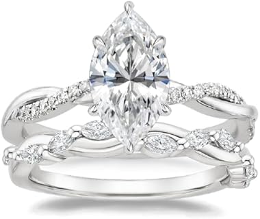 Vintage Marquise Engagement Ring with Moissanite Gem for Couples, Sterling Silver Victorian Design