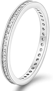 TIGRADE 2.5mm Women Anniversary Ring Cubic Zirconia Wedding Band CZ Stackable Ring Eternity Band Size 3-11