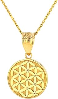 Spring Ring-Clasped 14k Yellow Gold Flower Pendant Necklace, Rolo Chain, Crafted in USA for Women - Geometric Design