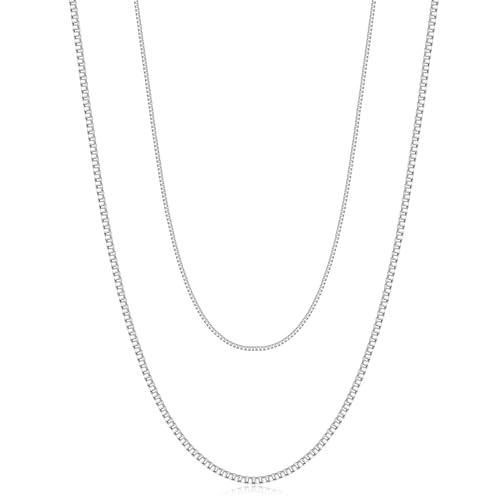 925 Sterling Silver Chain Necklaces for Women Trendy,Dainty Box Layered Chain Necklaces Set